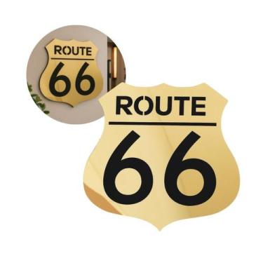 Imagem de Quadro Decorativo Route 66 MDF e Acrílico Espelhado Dourado - CWR Atel