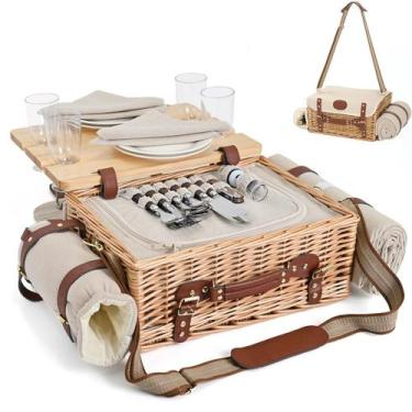 Imagem de Conjunto de cesta de piquenique de vime SatisInside para 4 pessoas com
