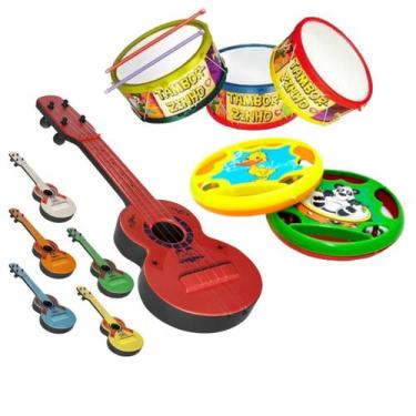Imagem de Kit Musical Infantil Brinquedo Tambor + Pandeirola + Guitarra - AMAR E