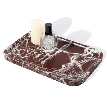 Imagem de Bandeja de banheiro de mármore de 30 cm para bancada, bandeja decorativa vermelha para organizador de cômoda, bandeja de servir de luxo para cozinha, prato de armazenamento para pia de cozinha