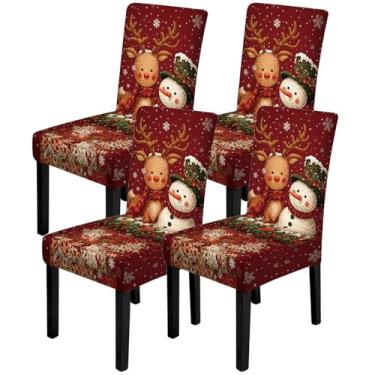 Imagem de ANNA QUEEN Conjunto de 4 capas de cadeira de Natal, capas elásticas removíveis, laváveis para jantar, fazenda, hotel, festa, casamento (estilo 9)