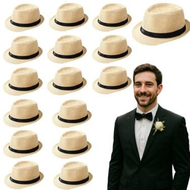 Imagem de GEWURIZXY 24 Pack Fedora Hats Bulk for Wedding Beach Short Brim Sun Panama Hats for Guest Women Party Favors, Circumference 58cm(Beige)