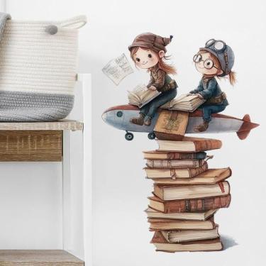 Imagem de Adesivos de parede Cartoon Pilot Kids Reading PVC 33,5 x 59,5 cm - yiw