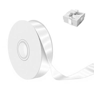 Imagem de Fita de cetim branca de 2,5 cm de largura x 50 metros de poliéster, fita dupla face para decorações de casamento, embrulho de presente, laços faça você mesmo, projetos de artesanato e suprimentos de