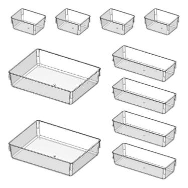 Imagem de Kit 10 Organizadores Acrílico Cristal Modular Para Geladeiras Maquiagens Gavetas Armarios