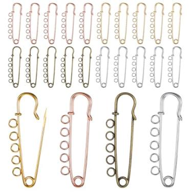 Imagem de 20 peças de alfinetes de segurança grandes de 5 cm para serviço pesado, broche de metal com 5 laços para cobertores, saias, artesanato em tecido de malha (ouro, prata, bronze antigo, ouro rosa)