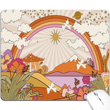 Imagem de BOONEST Mouse pad de nuvem arco-íris fofo mousepad colorido sol cogumelo Groovy estética hippie anos 70 pequeno tapete de mesa tapete de mesa escritório acessórios portáteis computador laptop sem fio