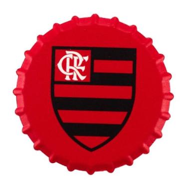 Imagem de Flamengo Ímã de Geladeira em Cerâmica, Formato Tampa de Garrafa, Vermelho e Preto, 7,5 cm