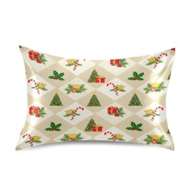 Imagem de Wassud Fronhas de cetim xadrez de árvores de Natal para cabelo e pele fronhas de seda lisa Queen Size Capas de travesseiro respiráveis com fecho de envelope