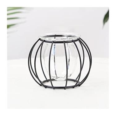 Imagem de YYBOES Vasos para decoração de casa nórdico simples vaso de vidro dourado hidropônico vaso de flores ferro tubo de teste de vidro geométrico suporte de plantas de metal decoração moderna para casa