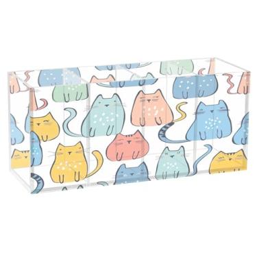 Imagem de Qilmy Porta-canetas de acrílico com desenho animado fofo e colorido, 3 compartimentos, porta-lápis transparente para mesa, organizador de pincéis de maquiagem, copo organizador de lápis para