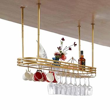 Imagem de Prateleira de teto para pendurar no teto, suporte para copos de vinho, rack de vinho para pendurar em altura ajustável, perfeito para bar, café, cozinha