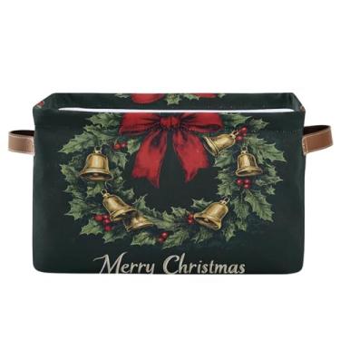 Imagem de Wassud Cesto de armazenamento com alças vintage guirlanda de Natal dobrável de lona dobrável cesta organizadora para armário, banheiro e decoração de casa, 1 pacote