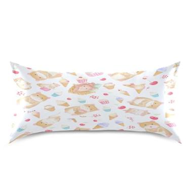 Imagem de xigua Linda fronha de cetim de sorvete para cabelo e pele lavável na máquina almofada de cetim antiderrapante refrescante capa de cama king com fecho de envelope, 50,8 cm x 101,6 cm