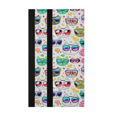 Imagem de Burbuja Conjunto de 2 capas de maçaneta de porta de geladeira com rostos de gato com desenho animado, lavável, forno, micro-ondas, antiderrapante, 35,5 x 14 cm