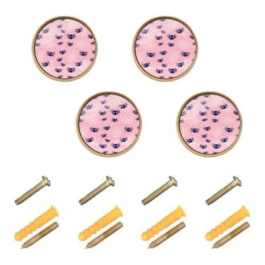 Imagem de Burbuja Puxadores de armário de cozinha Webs on Pink, pacote com 4, puxadores redondos de 3,5 cm, puxadores de cômoda com parafusos para armários de cozinha, quarto, armário
