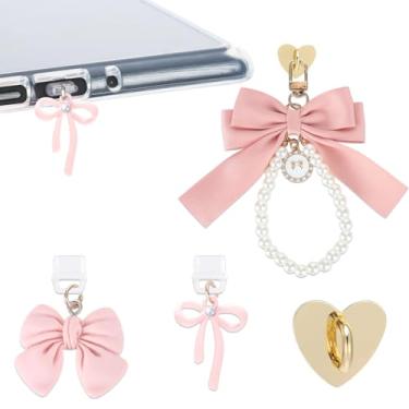 Imagem de TAKEALOOKO 3 peças de correntes de pingentes tipo C para Kindle - berloques de laço rosa fofos acessórios compatíveis com telefone E-Reader, presentes para leitores, amantes de livros, mulheres e