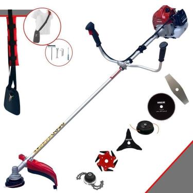 Imagem de Roçadeira Profissional À Gasolina Kawashima Bcj 521l 52cc 2,5hp 2t + Faca 3 Pontas 255mm + Faca 80 Dentes 255mm + Trimm
