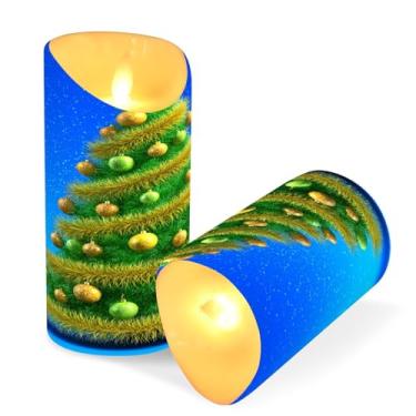 Imagem de ATTX Pacote com 2 velas amarelas para árvore de Natal – 7,6 cm x 15 cm com controle remoto e temporizador para decoração de casa, casamento, acampamento #528