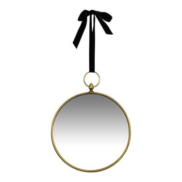 Imagem de NIKKY HOME Espelho de parede redondo vintage 30,5 cm, moldura de metal com fita de veludo preta pequenos espelhos decorativos para banheiro, sala de estar, escritório, dourado