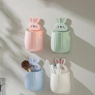 Imagem de 1 suporte de escova de dentes de coelho fofo – caixa de armazenamento de plástico para escova de dentes, pasta de dente e cosméticos, serve para banheiro, chuveiro, bancada e penteadeira (azul)