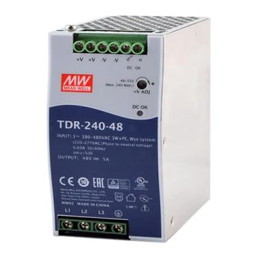 Imagem de Mean Well 240W Industrial Slim TrifáSica Para Trilho Din Com Fonte De AlimentaçãO Para Jogos Grandes Fontes De AlimentaçãO Para Computador De Bancada 48V 5A (TDR-240-48 48V/5A/Three Phase Supply)