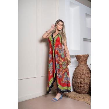 Imagem de Vestido Indiano Lenço Pontas Mandala Coloridos Cor:VermelhoTamanho:Uni