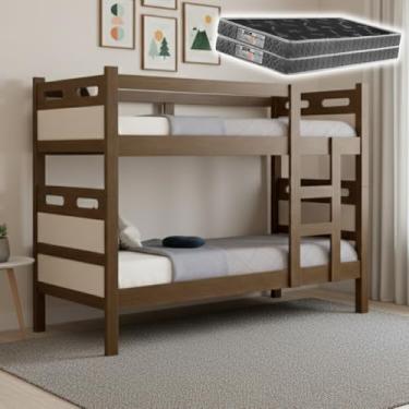 Imagem de Beliche Jaspe com 2 Colchões D20 Premium Conforto Elevado Estrutura Reforçada em MDF Funcional e Versátil com Opção de Virar Duas Camas