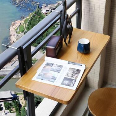 Imagem de Mesa de parede, mesa dobrável de madeira maciça, mesa suspensa, varanda, mesa flutuante para laptop, mesa de jantar dobrável montada na parede, mesa flutuante pequena com economia de espaço (60 cm