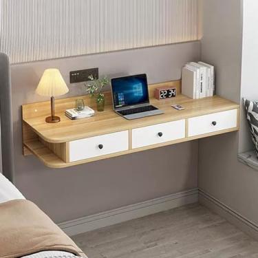 Imagem de Mesa montada na parede, mesa flutuante, mesa de computador portátil de madeira montada na parede com gaveta de puxar, mesas de parede para espaços pequenos, para quarto de parede, espaço pequeno (120