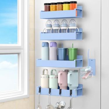 Imagem de HuggieGems Suporte magnético para garrafa de água para geladeira, organizador de copo para Stanley e copo para cozinha, pacote com 4, azul claro