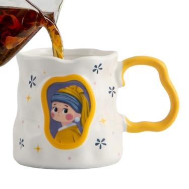 Imagem de Canecas de Café Fofas Femininas - Cerâmica Resistente ao Calor Decoração Estética para Escritório - Canecas De Cafe Cha Originais,Para Café Chá Leite Suco Presente Casa Escritório Escola