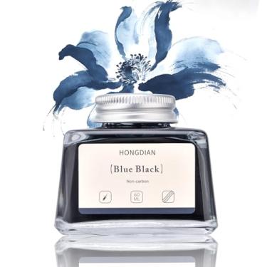 Imagem de Hongdian Caneta-tinteiro garrafa de tinta azul preta, frasco de tinta sem carbono de 60 ml, tinta de caligrafia artística