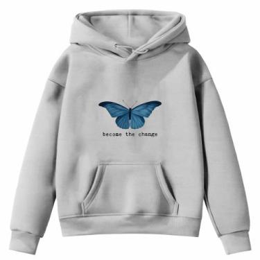 Imagem de Moletom Infantil Borboleta Azul Change Desenho Infância Bolso Canguru 