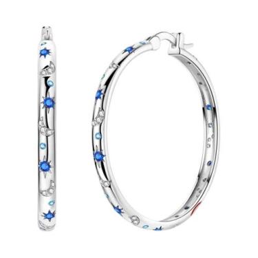 Imagem de Brincos De Argola Grandes Em Prata Esterlina 925 Com Zircônia Para Mul