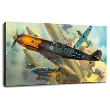 Imagem de Messerchmitt Wall Art Military Canvas Prints Pôster de guerra para casa conjunto de 1 decorações com moldura 33.0 cm x 20.3 cm