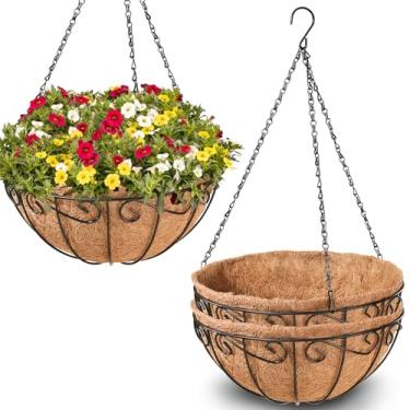 Imagem de Legigo Pacote com 3 cestos de metal de 30,5 cm para plantas ao ar livre - cesta de vasos de arame redondo com forro de coco, vaso de flores para pendurar para plantas ao ar livre, flores e decorações