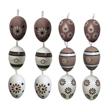 Imagem de KiBcsLic Conjunto de 12 Ovos de Páscoa Decorativos, Enfeites Pendentes Multiuso para Janela, Porta, Jardim e Artesanato.
