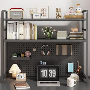 Imagem de Estante de mesa para mesa de computador - estante para mesa de computador, prateleira multiuso de 2 camadas, prateleira organizadora de mesa de grade de metal, para escritório dormitório de exibição