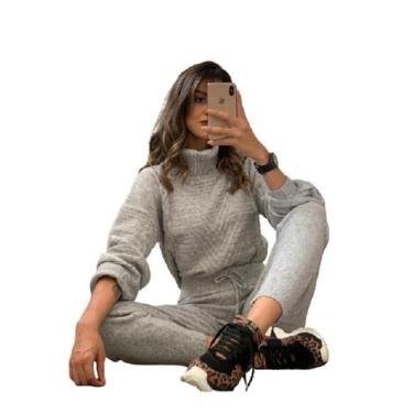 Imagem de Conjunto Blusa e Calça de Tricô Manga Longa Tricot Quentinho Mousse Fe