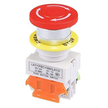 Imagem de Interruptor de botão de parada de emergência com trava de cogumelo de 22 mm vermelho com capa impermeável 1NO 1NC (Cor: Placa de botão 40 mm)