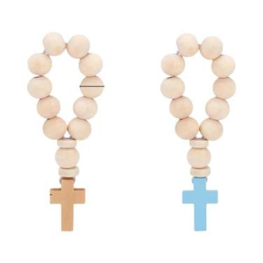 Imagem de 36 Peças De Contas De Rosário De Madeira Com Pingente De Cruz, Contas 