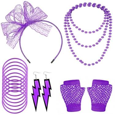 Imagem de Conjunto de acessórios para fantasia de fantasia anos 80 anos 80, Roxa, P