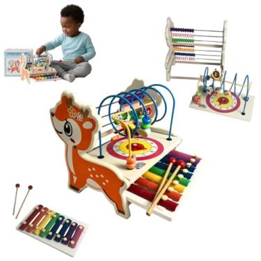 Imagem de Kit Infantil Sons Musicais 3 em 1: Abaco, Montanha Russa com Relógio Didático e Xilofone de 8 Notas Colorido