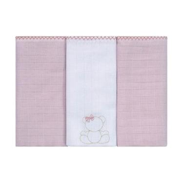 Imagem de Fralda de Pano para Bebê 3 Unidades 68 cm x 70 cm Baby Joy, Rosa Bebê