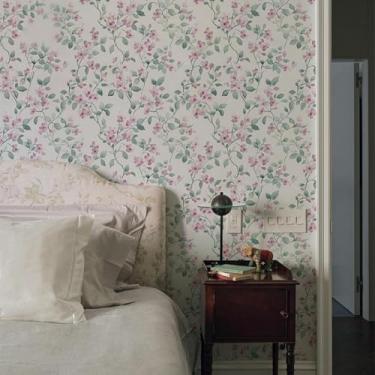 Imagem de ESSMOKO Papel de parede floral estilo quente PVC impermeável papel de parede autoadesivo para quarto e sala de estar renovação rosa 44 * 1000 cm