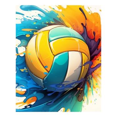 Imagem de Reivworl Kit de pintura de voleibol por números para adultos iniciantes, 40,6 cm L x 20 C tinta voleibol por número para adultos, kits de pintura acrílica com tela para presentes e decoração de parede