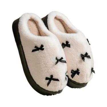 Imagem de Chinelos De Inverno Femininos Para Uso Interno Com Laço, Quentes, Anti