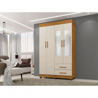 Imagem de Roupeiro Copacabana New 4 Portas 2 Gavetas E Espelho Benetil Cor:cinamomo/off