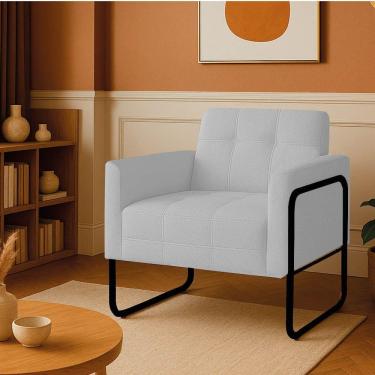 Imagem de Poltrona Sala Industrial Alta Tubo Preto Elisa Bouclê D03 - D'rossi Cor Cinza